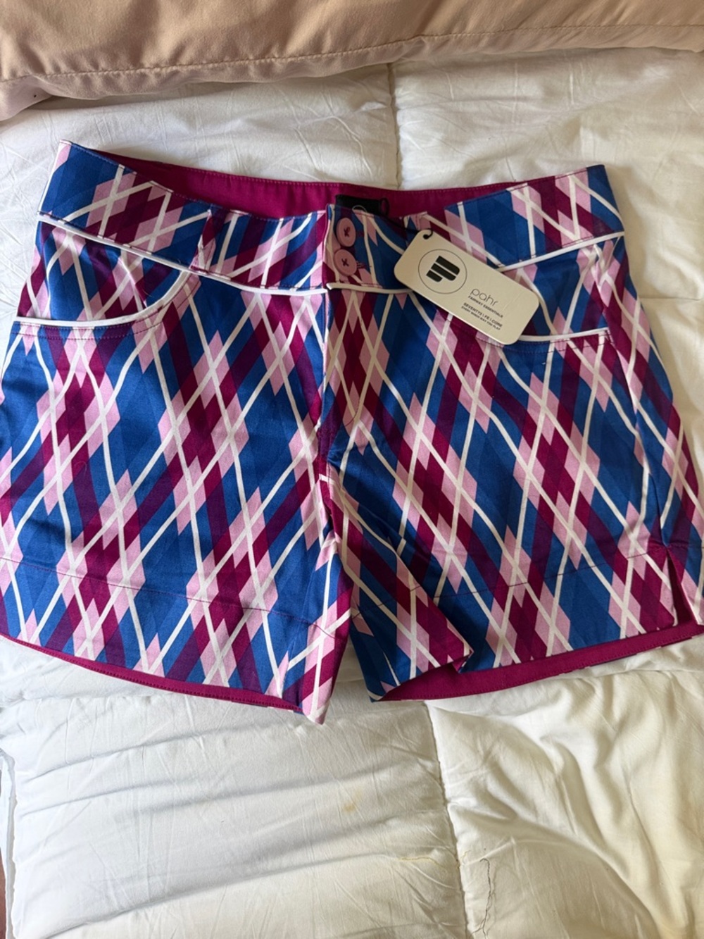 Women's Athletic Argyle Golf Shorts in Pink & Blue